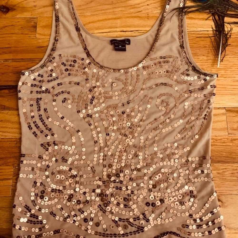 Moda International Gold Sequin Embellished Tank Top